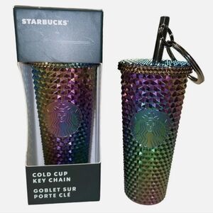Starbucks Iridescent " Oil Spill" Studded Cold Cup Keychain - Ornament.